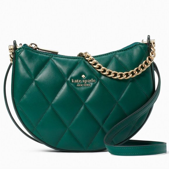 New Kate Spade Carey Zip Top Crossbody Quilted Smooth Leather Deep Jade - Picture 1 of 5
